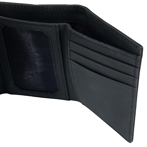 Carhartt Men’s Full Grain Saddle Leather Wallets, RFID Blocking Bifold, Trifold, and Front Pocket Options, Gifts for Men - color: Black (Trifold)