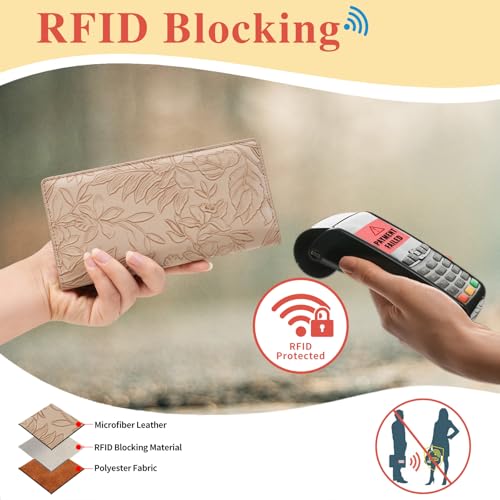Ultra Slim Thin Wallet for Women Bifold Leather RFID Blocking Designer Credit Card Holder - color: Relief apricot color