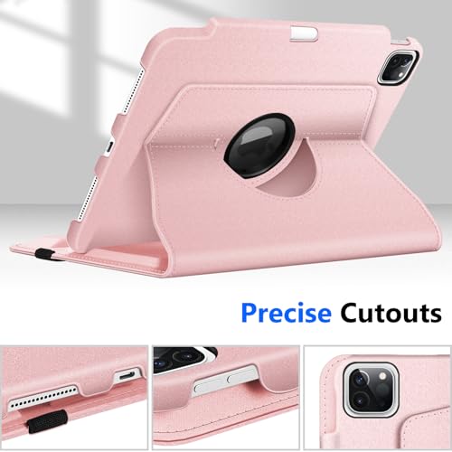 Fintie Rotating Case for iPad Pro 11-inch (4th/3rd/2nd/1st Generation) | 360° Swivel Stand, Portrait & Landscape Viewing, Shockproof Protective Cover, Pencil Holder, Auto Wake/Sleep, Rose Gold - color: Rose Gold