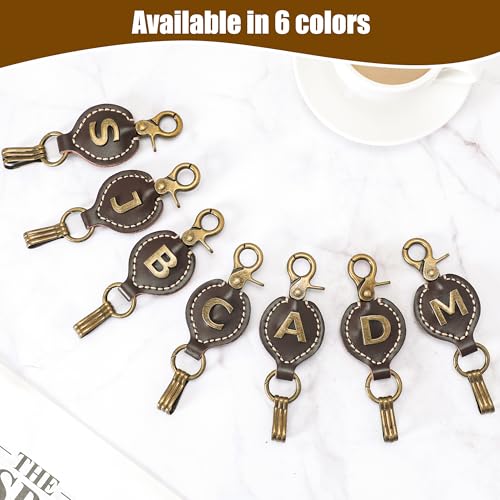 Initial Letter Keychain Brown Leather Alphabet Keychain with Easy Clasp, Key Car Key Bag Key Ring for Women Mens - color: E