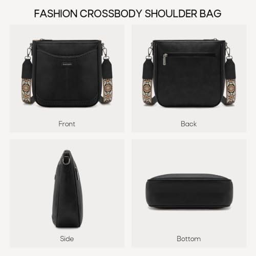 RAINSMORE Crossbody Bags for Women Retro Leather Crossbody Purse - color: Black