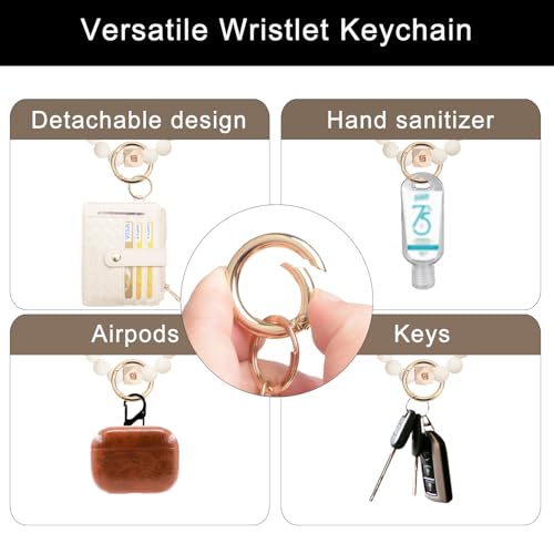 COOLANS Silicone Bracelet Wristlet Wallet Credit Card Holder RFID ID Window Key Ring Tassel Slim Wallet Women Keychain Purse - color: Brown-dark Brown-silicone Bead Bracelet+card Purse
