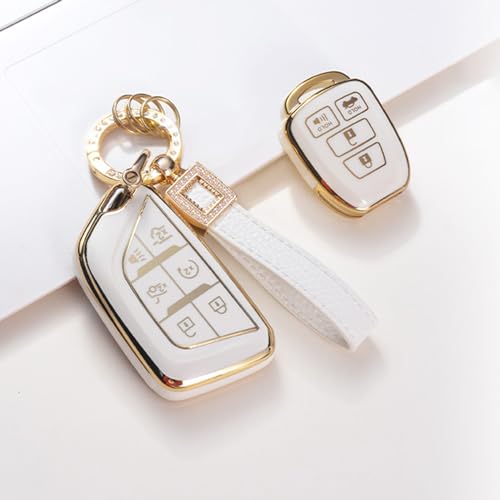 Toyota Key Fob Cover with Leather Lanyard, Compatible with 2018-2024 Highlander RAV4 Camry Avalon C-HR Corolla GT86 Smart Key Protector Holder - style: For Toyota E