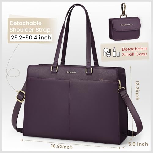 RAINSMORE Laptop Bag for Women 15.6 Inch Work Tote Bags Waterproof Leather Laptop Computer Tote Professional Briefcase - color: Dark Purple