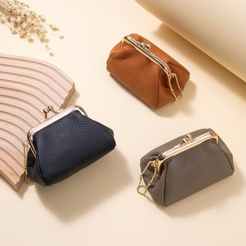 Leather Coin Purse for Women, Black - color: Black