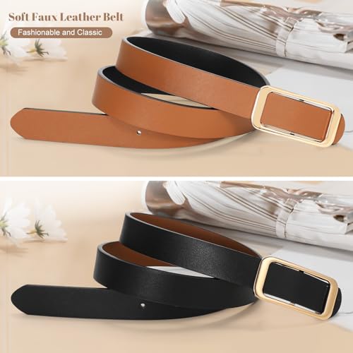 SUOSDEY Women Reversible Leather Belts for Jeans Pants Dresses Ladies Fashion Belts with Gold Buckle,Width 0.9" - color: A-black/Brown 1pcs-gold Buckle, size: Suitable waist size 44"-49"