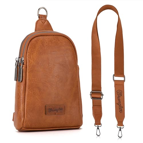 Wrangler Small Sling Bag for Women, Leather Crossbody Bags Cross Body Purse Fanny Packs with Adjustable Strap for Gift - color: *Classic-light Brown