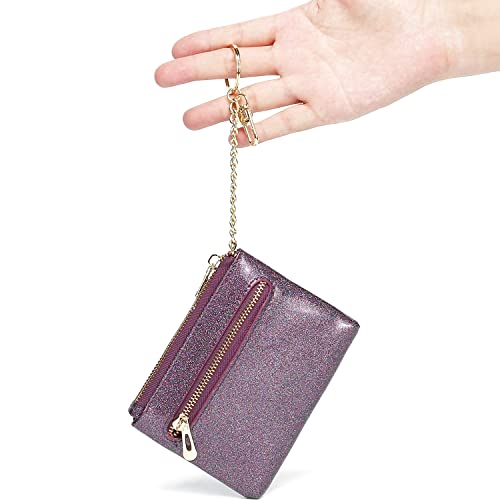 Beurlike Womens RFID Coin Purse Change Wallet Small Leather Card Holder Keychain - color: sparkle purple