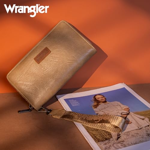 Wrangler Womens Wallet Wristlet Long Purse Designer Clutch Large Capacity Credit Card Holder for Women Men - color: A-Khaki