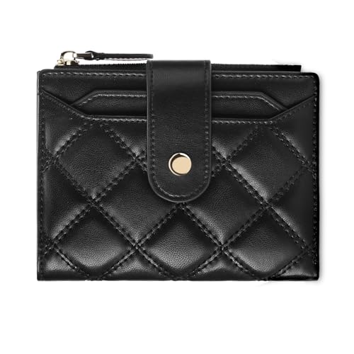 SENDEFN Small Wallet for Woman Leather RFID Blocking Bifold Zipper Pocket Credit Card Holder - color: I-Black