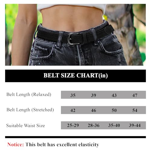 2 Pack Braided Belt for Women, Elastic Woven Stretch Belt | 2 pack woven elastic women's belts with gold & silver buckle, 1" wide - color: 2p. B-black+b-brown, size: waist size 35-40"