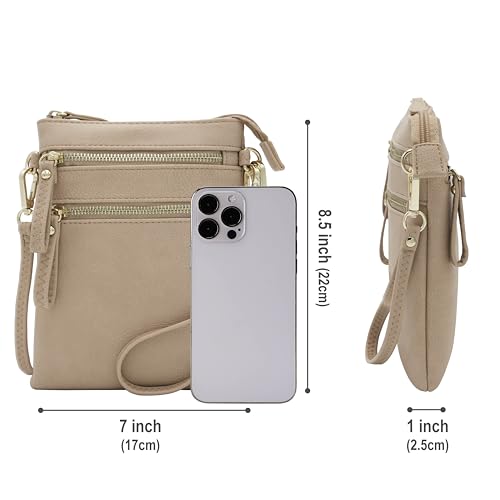 Small Crossbody Bag for Women, Multi Zip Pockets with Detachable Wristlet, Lightweight Travel Purse, Cell Phone Pouch - color: Rose Pink