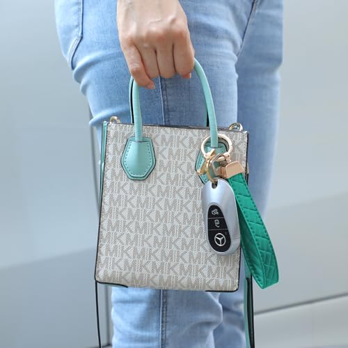 Weixiltc Quilted Leather Wristlet Keychain, D-Ring Car Key Holder | Quilted faux leather & gold hardware. D-ring for car keys + 2 split rings. Hands-free, anti-loss for commute & travel - color: Green