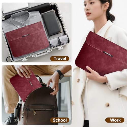 15-16 Inch Laptop Sleeve Case with Stand for MacBook Air 15 - Red | Leather Bag with Small Case Compatible with MacBook Pro 16/15 M5 M4 M3 M2 M1 Pro/Max, 15" Surface Laptop/HP Dell ASUS - color: Red, size: 15-16 Inch