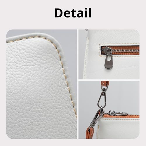 Bveyzi Genuine Leather Wristlet Purses for Women, Envelope Clutch Wallet Small Crossbody Bags for Dressy Evening - color: White&brown