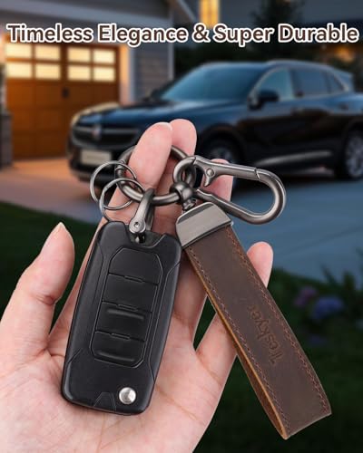 Teskyer Leather Key Chain for Men, Car Key Holder with Strap | Genuine Leather Strap, Solid Metal Hardware, Modular Key Organization, Quick Clip Access, Car Key Ready - color: Coffee & Gun Black