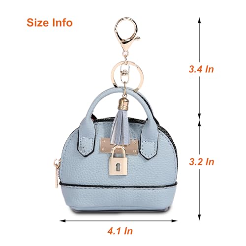Mini Tote Purse Keychain, Cute Tote Bag Coin Purse Keychain, Mini Backpack Keychain Wallet PU Leather (White) - color: White