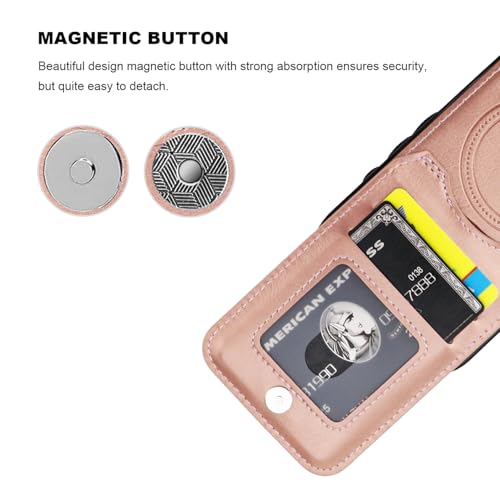 KIHUWEY for iPhone 17 Wallet Case Card Holder for MagSafe, Rose Gold | Wireless Charging, RFID, Flip PU Leather, Magnetic Clasp, Hands-Free Viewing Kickstand, Heavy Duty Protective Cover - color: Magsafe for Rose Gold