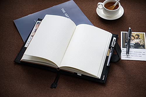 Moterm Leather A5 Planner Cover Fits Hobonichi Cousin, Stalogy & Midori MD | Original Collection (A5+), Pebbled-Black, with Built-in Pen Loop, Card Slots and Back Pocket - color: Pebbled-black