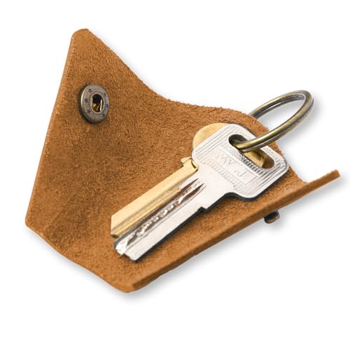 Handmade Crazy Horse Leather Wrap Keychain with Snap Closure, Key Ring Cover and Silencer Sleeve - Men's Key Organizer - color: Light Brown