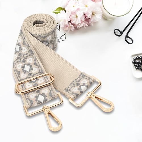 GINJKGO Purse Straps Replacement Crossbody - Adjustable Bag Strap for Purses, Wide Shoulder Strap for Women Guitar Purses - color: Grey Flower