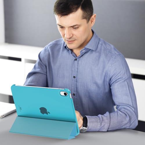 MoKo for iPad (A16) 11th Generation Case, iPad 10th Gen Case, Azure | For iPad 11/10.9 Inch Case 2025/2022, Slim Stand Hard PC Translucent Back Shell Smart Cover,Support Touch ID,Auto Wake/Sleep - color: Azure