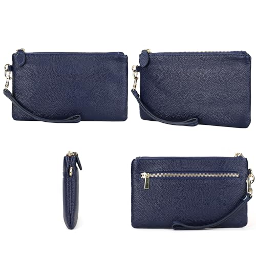 befen Genuine Leather Wristlet Clutch RFID Blocking Bag Cell Phone Purse - color: Style02-nave Blue