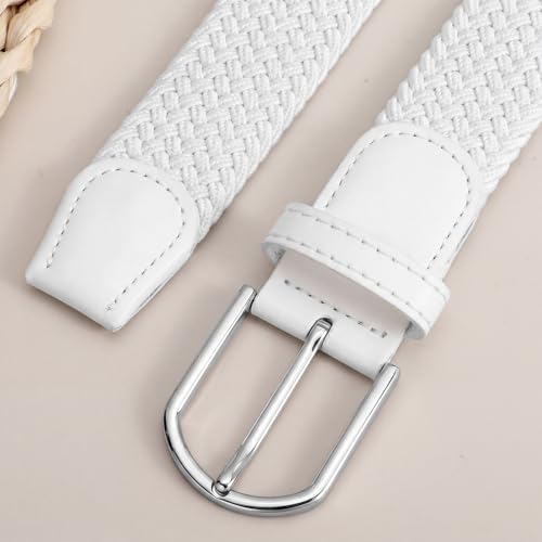 Women Braided Stretch Belts Elastic Canvas Woven Belts For Jeans Pants - color: A-white-sliver Buckle, size: XL: Fit Waist 41-45 Inches