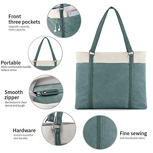 Laptop Tote Bag for Women, 15.6 Inch Work Bag with Laptop Compartment and Zipper, Canvas Computer Tote for Teacher - color: Black