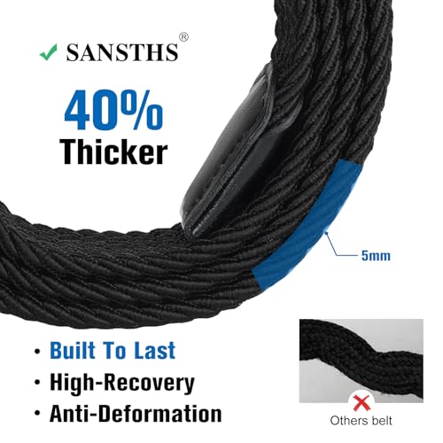 2 Pack Stretch Braided Elastic Belt for Men 1 3/8" Woven Golf Belt | No Holes Adjustable to Fit, Black Zin Alloy Buckle, Handmade Braided, Enough Elastic, Heavy Duty, Casual, Everyday Dress - color: 2 Pack – Black & Black, size: Fit Waist 28"-34"