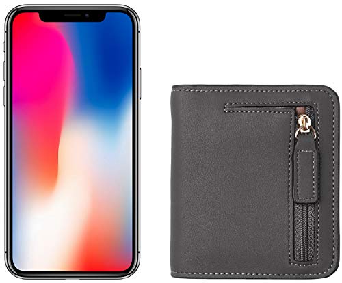 Toughergun Women’s Small Slim Leather Wallet with RFID Protection, Compact Bifold Mini Purse with Clear ID Window - color: 06 ReNapa Grey Deep
