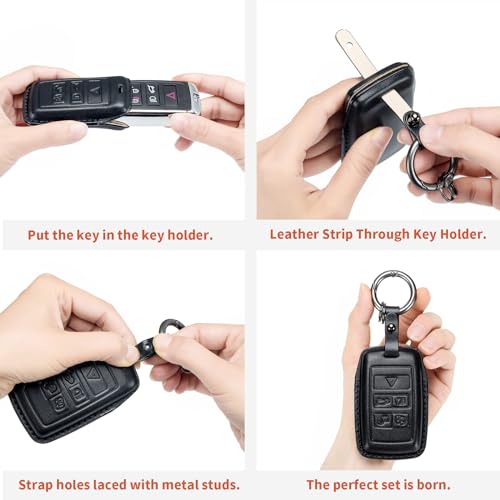 Audi Key Fob Cover, Genuine Leather with Keychain, 360 Protection, Fits A4 Q7 Q5 TT A3 A6 SQ5 SQ7 R8 S5, Black - style: Black