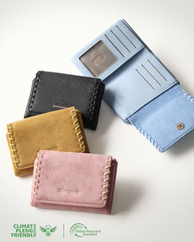 BOSTANTEN 작은 지갑 여성용 RFID 차단 카드 홀더 지퍼 포켓 포함, 블루., 3단 소형 지갑 | Soft Suede Pebble Leather, Trifold, ID Window, Compact for Small Purse, Daily, Travel, Gifts - color: 블루.
