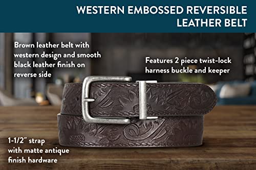 Lucky Brand Men's Reversible Leather Belt | 2-in-1 | Classic | Everyday | Business | Work | Dress | Casual | Metal Buckle - size: 32 Inch