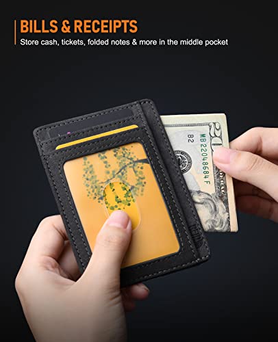 Buffway Slim Minimalist Front Pocket RFID Blocking Leather Wallets for Men and Women - At Sahara Carbon Black - color: At Sahara Carbon Black