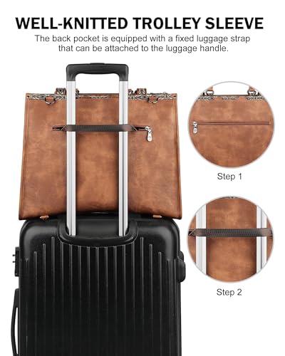 Laptop Bag for Women Designer PU Leather, 15.6inch | Large Tote Bags Backpack Purses with 15.6 Laptop Compartment Shoulder Handbag, for Office, Business, Travel, Daily Use - color: 1 Brown Retro Style