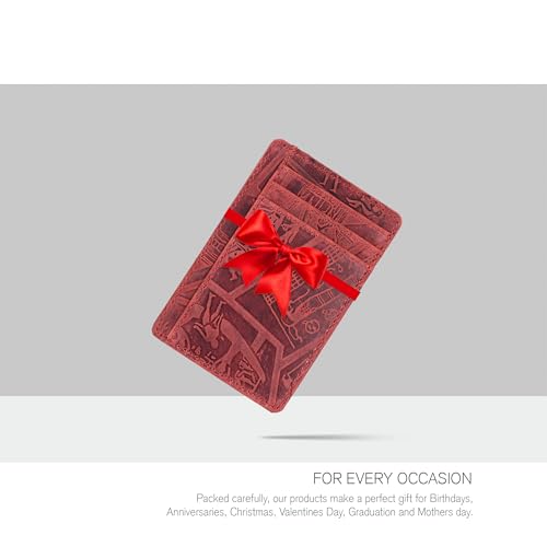 Oak Leathers Leather Wallet Slim Design - RFID Card Holder Men Women | Handmade Wallet, Durable Stitching, Gift for Men and Women, Small and Funtional, Id Window - color: Egyptian Red