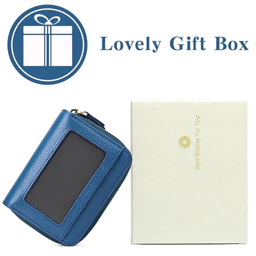 GOIACII Small Genuine Leather Wallet for Women, RFID Blocking Credit Card Holder Wallet - color: A02 Blue