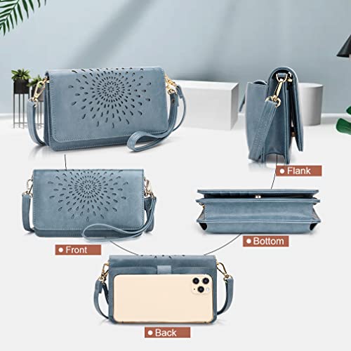 APHISON Crossbody Bags For Women,Wristlet Wallet Phone Purse Shoulder handbags Multi-Function Small RFID Clutch Card Holder - color: A1910-1blue
