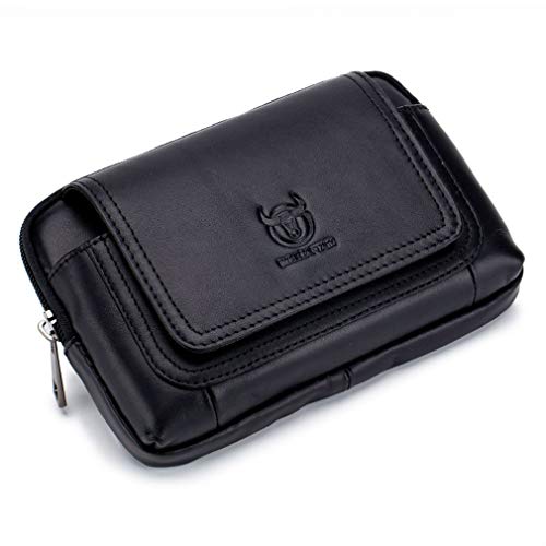 Leather Phone Belt Bag Holster Pouch for Men Loop Flip Coin Purse Case Cell Phone Waist Pack Pouch Case - color: #01black