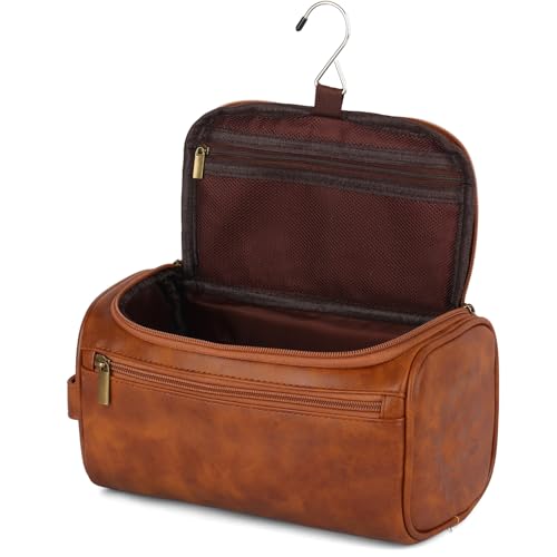 OXYEFEI Personalized Toiletry Bag for Men,Personalized Gifts for Men,Engraved Initial PU Leather Mens Toiletry Travel Shaving Travel Essentials Toiletries Bag for Him Birthday (B, Light Brown) - color: Light Brown, style: B