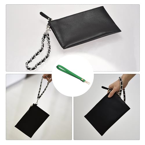 uxcell Leather Wristlet Strap, 7.48" Hand Wrist Lanyard Leather Replacement Wrist Strap for Clutch Wallet Keychain Bag DIY (Green, Gold) - color: Green
