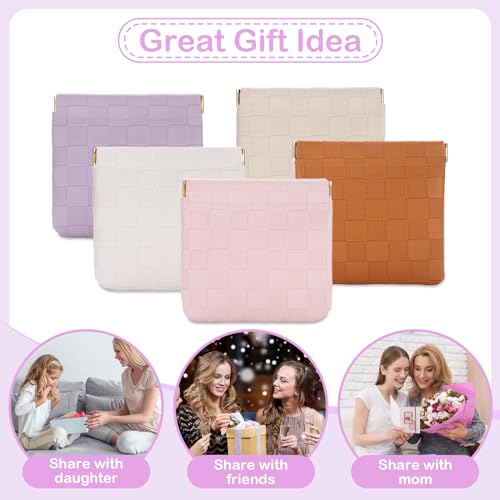 Sightor 2PCS Small Makeup Bag for Purse Mini Cosmetic Pouch Checkered Purse | Self-closing Coin Purse Lipstick Pouch Small Leather Cosmetic Pouch - color: Pink, Purple