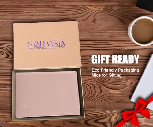 STAR VISTA Phoenix Leather Passport Holder, Calfskin Travel Wallet - RFID Blocking, ID Window, Zipper Pocket, Pen & Notebook Included, Pale Pink - color: Pink B