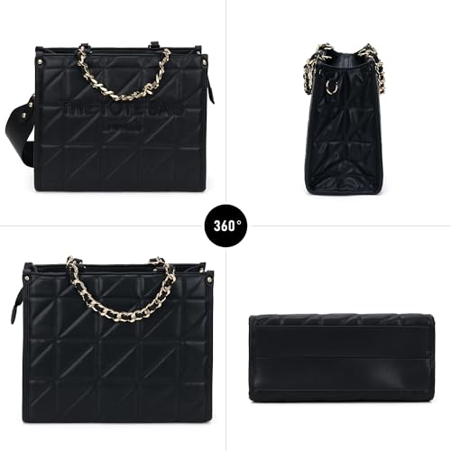 Chinllo Tote Bag for Women Top Handle Satchel Purse and Handbags with Shoulder Strap - color: Black-quilted, size: Small 10.7 IN