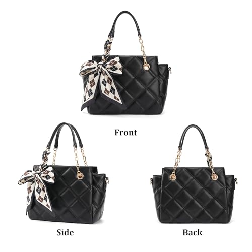 Quilted Satchel Bag for Women, Vegan Leather Top Handle Handbag with Adjustable Strap