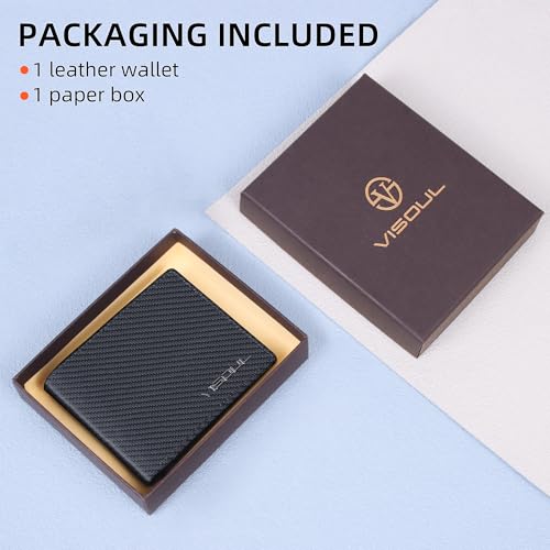 VISOUL Mens Bifold Wallet with 2 ID Windows Carbon Fiber Leather, RFID Blocking Wallet with 2 Money Compartments, Stylish Two-tone Back Pocket Wallet for Men (Black+Orange) - color: Black+Orange