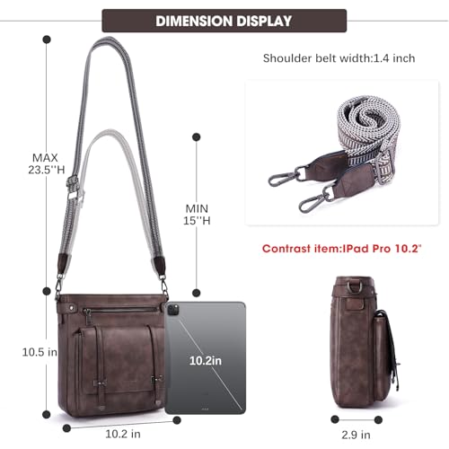Roulens Crossbody Bags for Women,Multi Pocket Crossbody Purses Vegan Leather Shoulder Handbags Travel Purse Adjustable Strap - color: Coffee