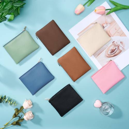 Tipmile PU Leather Coin Purse Small Change Pouch 4 Pack | Zipper Pouch Wallet for Women Men, Mini Money Card Coin Holder, Ideal Gift(Black&Blue&White&Pink) - color: Black&Blue&White&Pink