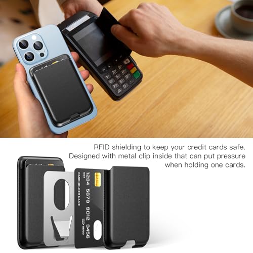 Phone Card Holder, Premium Leather Wallet Stick on, Adhesive Credit Card Holder for Case, Sticky Wallet for Back of Cover, Android Cell Phone, iPhone, Fit 4 Cards, Carbon Fiber Black - color: Carbon Fiber Black